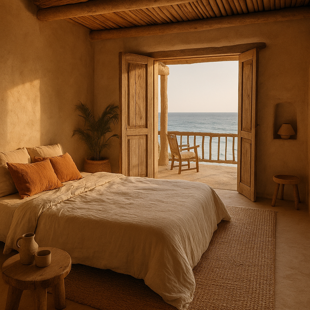 Bohemian interior with sun-drenched linen